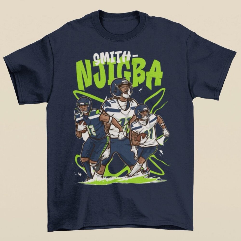 NEW Jaxon Smith-Njigba Cartoon Style Seattle Football T-Shirt